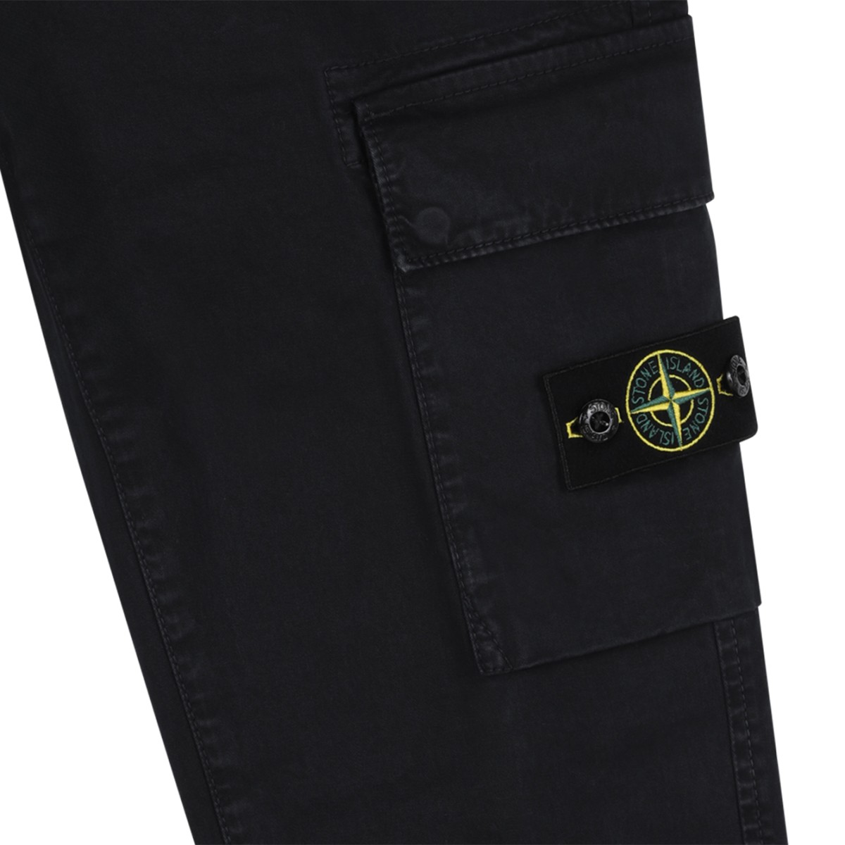 Stone Island Black Cotton Cargo Trousers.