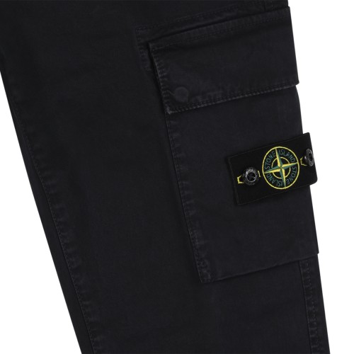 Stone Island Black Cotton Cargo Trousers.
