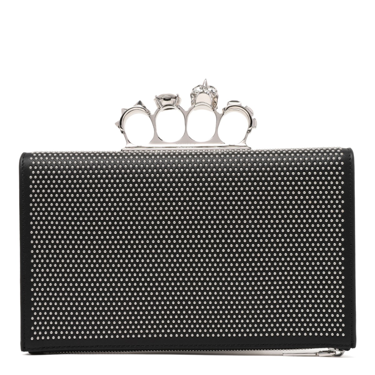Alexander McQueen Black Crystal-Embellished Knuckle Clutch.