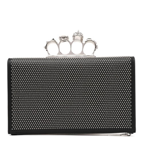 Alexander McQueen Black Crystal-Embellished Knuckle Clutch.