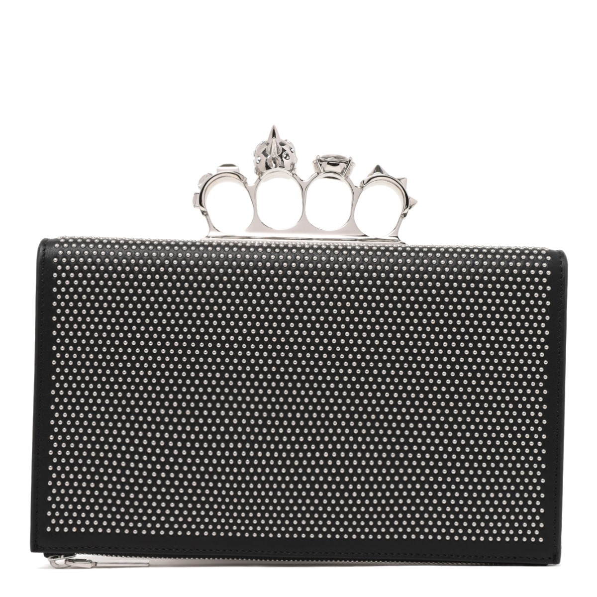 Alexander McQueen Black Crystal-Embellished Knuckle Clutch.