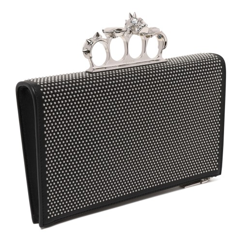 Alexander McQueen Black Crystal-Embellished Knuckle Clutch.