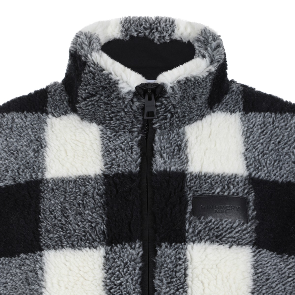 Givenchy Black & White Check Sherpa Fleece Jacket.