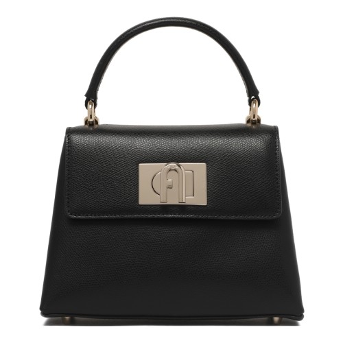 Furla Black Leather 1927 Mini Top Handle Tote Bag.