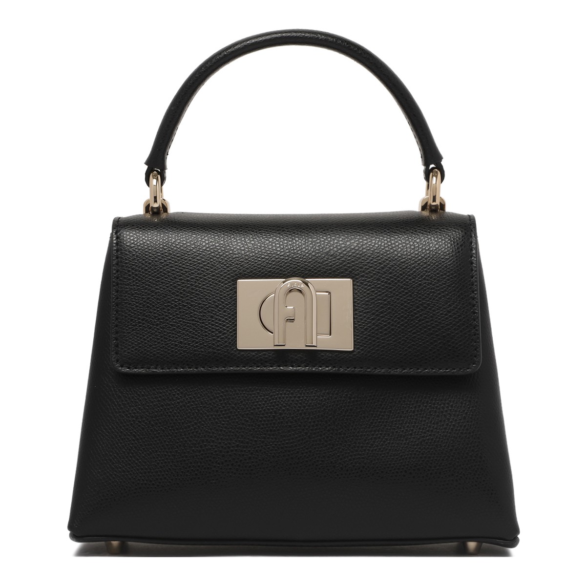 Furla Black Leather 1927 Mini Top Handle Tote Bag.