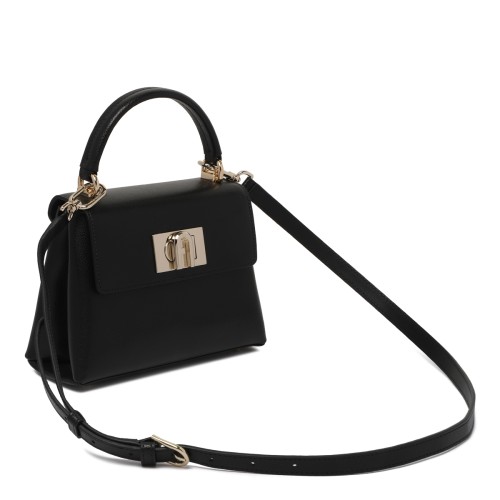 Furla Black Leather 1927 Mini Top Handle Tote Bag.