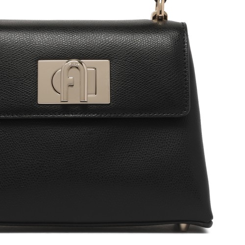 Furla Black Leather 1927 Mini Top Handle Tote Bag.