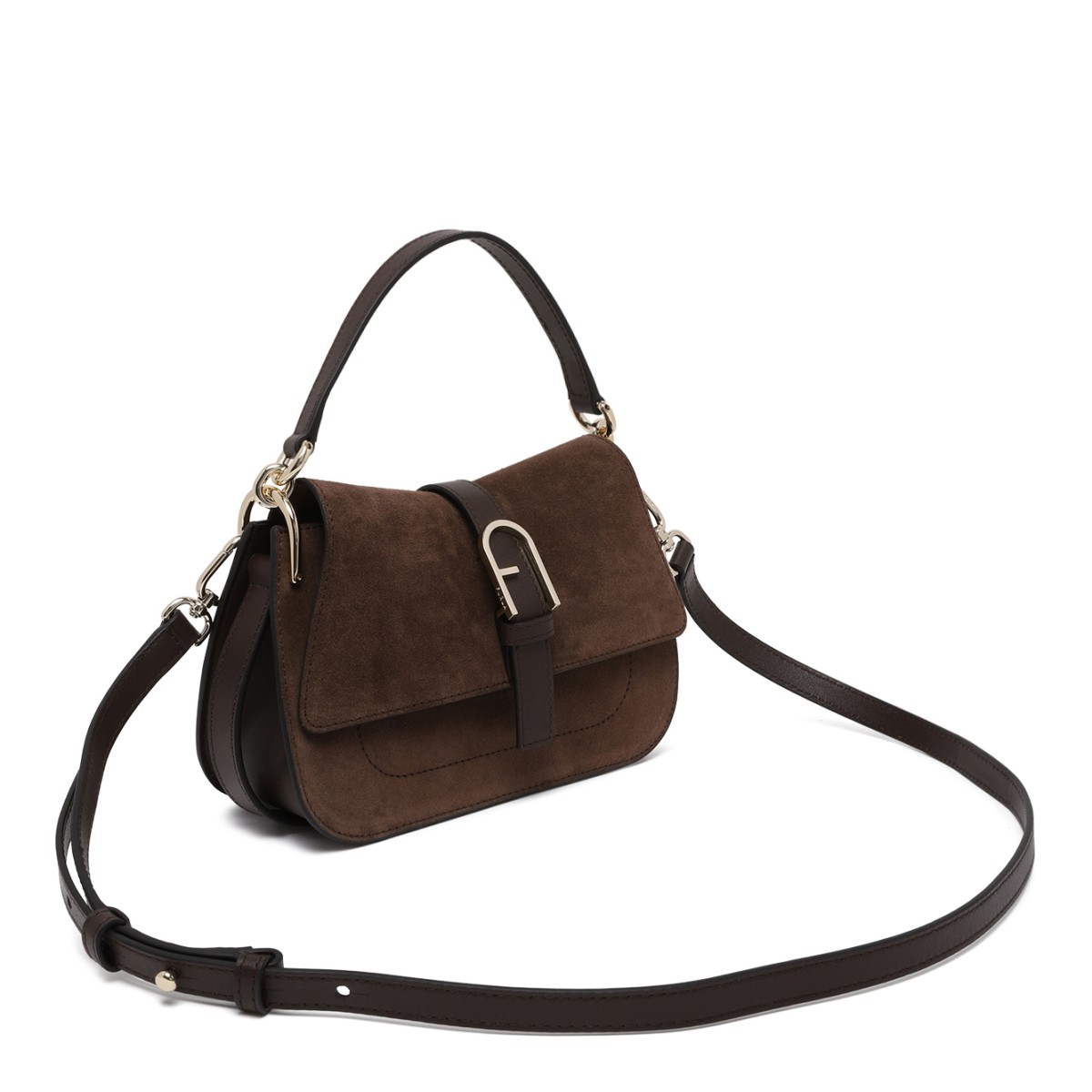 Furla Brown Suede Shoulder Bag.