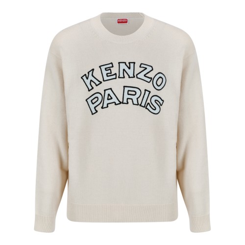Kenzo Paris Cream Logo Wool Sweater.