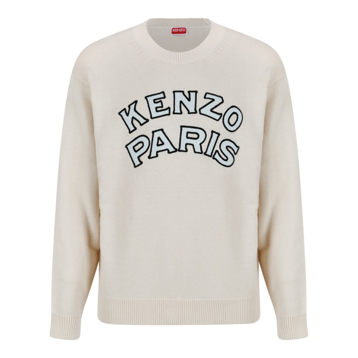 Kenzo Paris Cream Logo Wool Sweater.