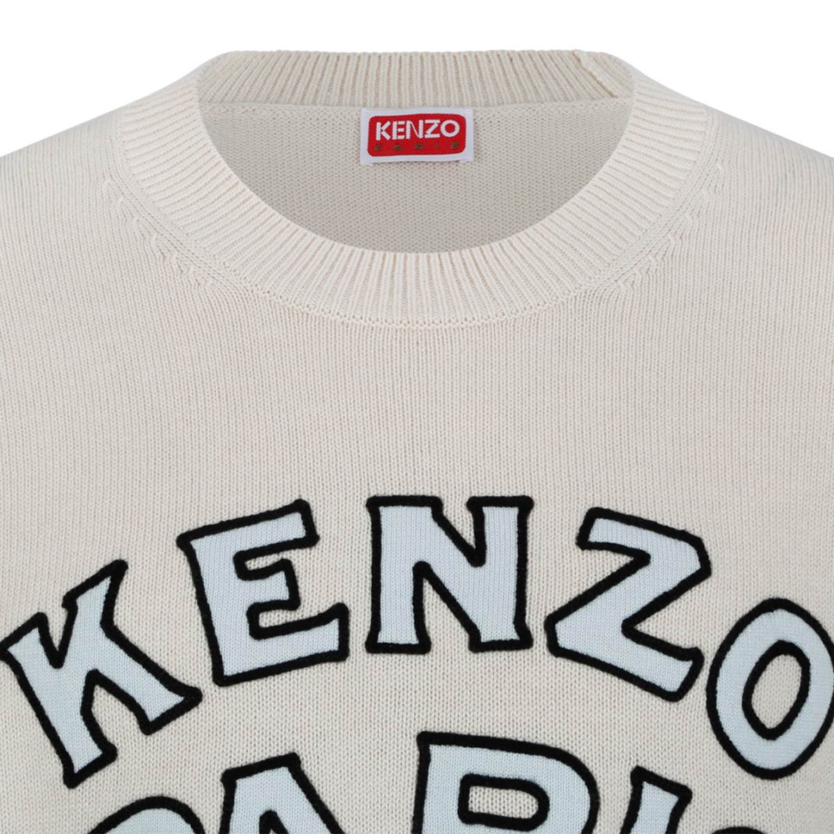 Kenzo Paris Cream Logo Wool Sweater.
