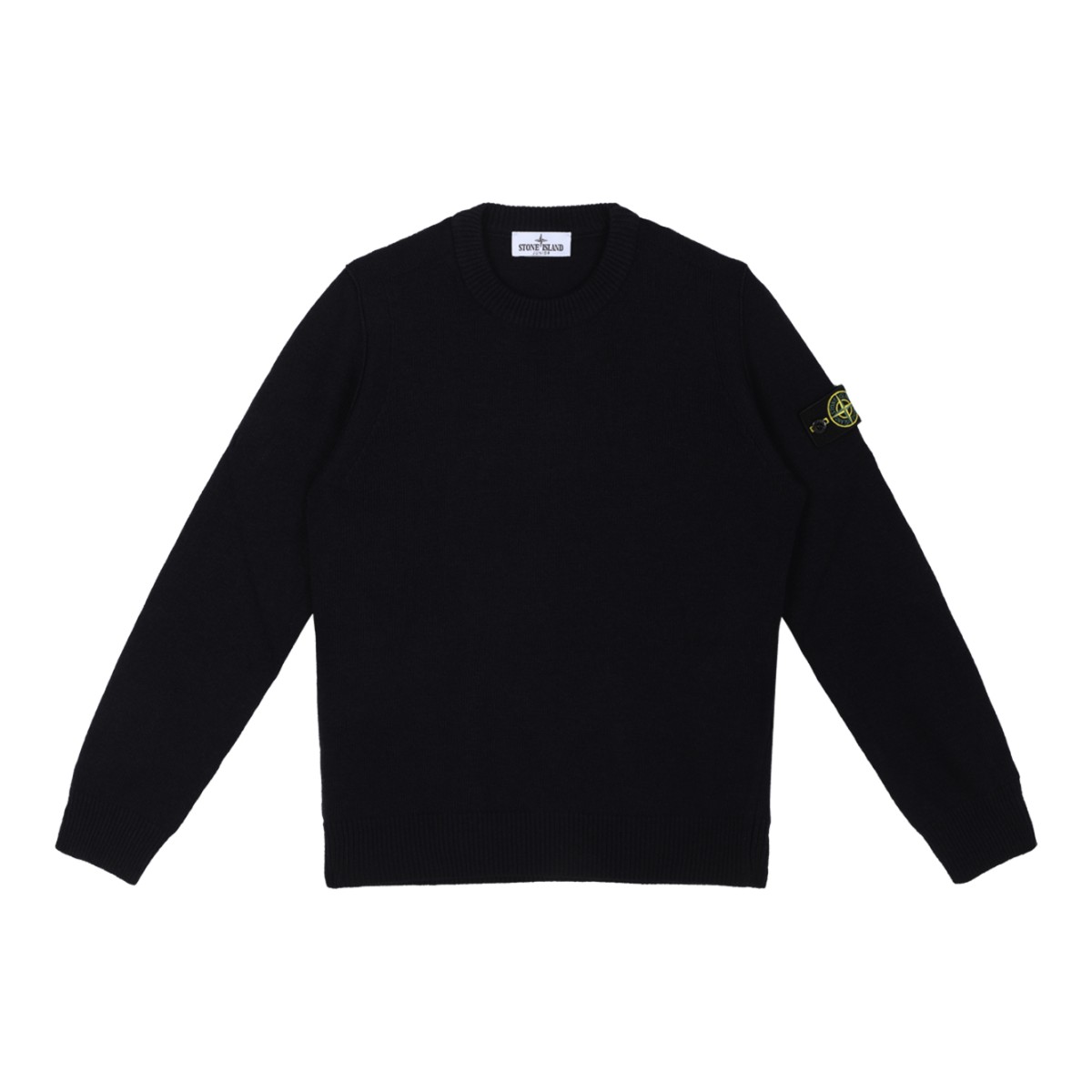 Stone Island Black Wool Crewneck Sweater.