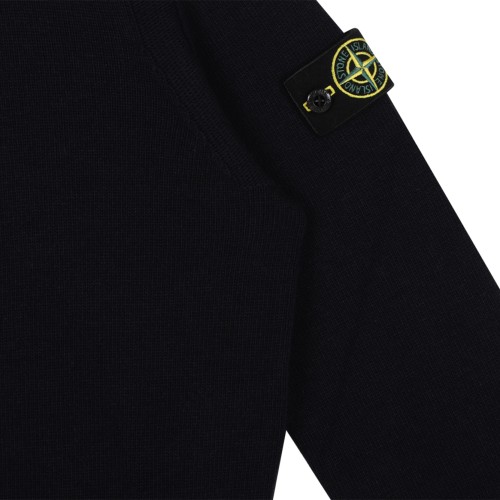 Stone Island Black Wool Crewneck Sweater.