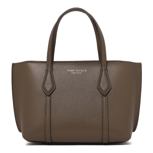 Tory Burch Taupe Grained Leather Tote Bag.