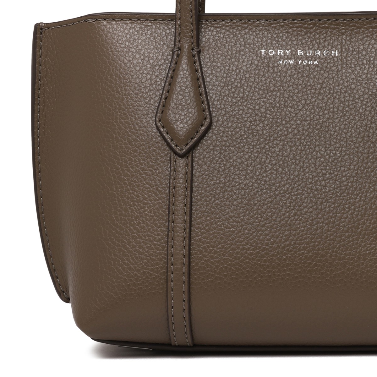 Tory Burch Taupe Grained Leather Tote Bag.