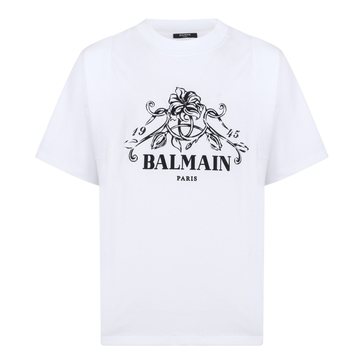 Balmain White Cotton Logo Print T-Shirt.