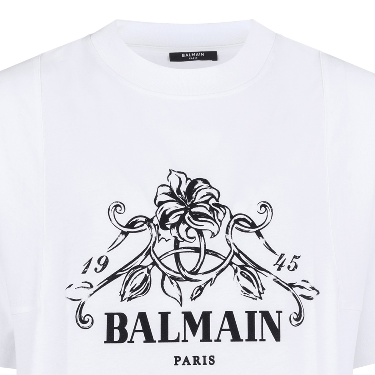 Balmain White Cotton Logo Print T-Shirt.
