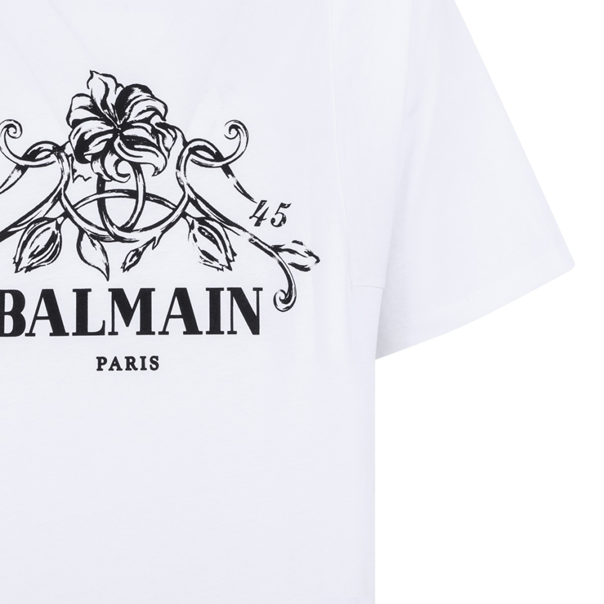 Balmain White Cotton Logo Print T-Shirt.