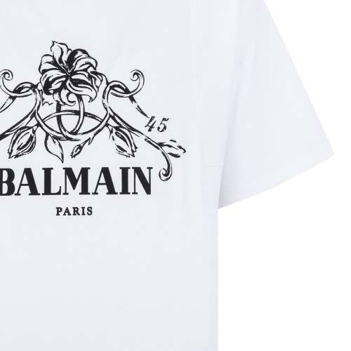 Balmain White Cotton Logo Print T-Shirt.