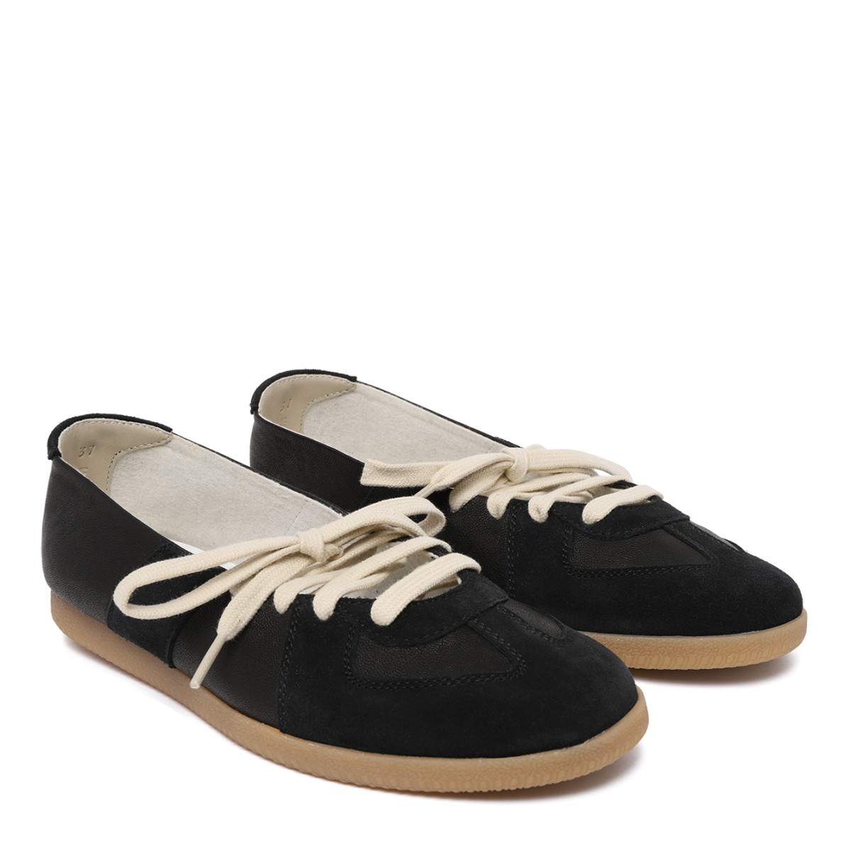 Maison Margiela Black Leather Ballet Sneakers.