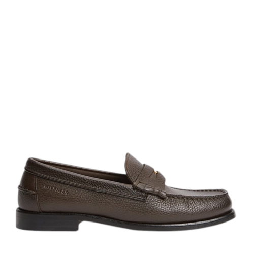 Tommy Hilfiger Brown Pebbled Leather Penny Loafers.