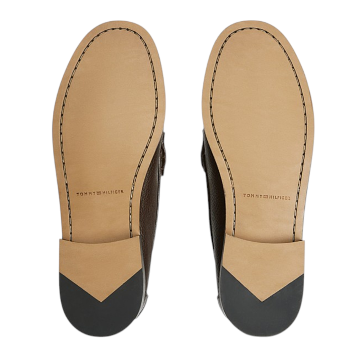 Tommy Hilfiger Brown Pebbled Leather Penny Loafers.