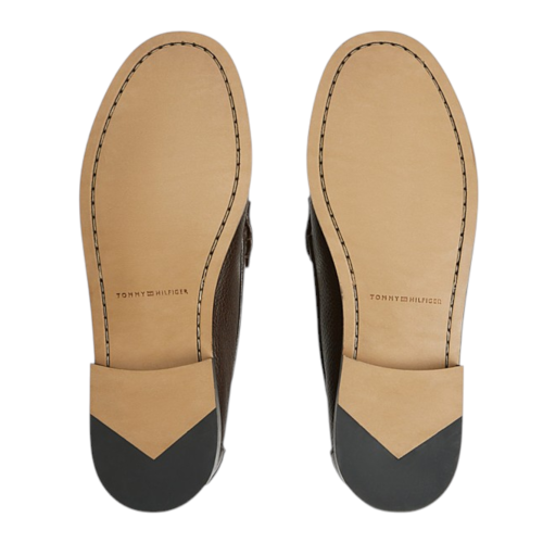 Tommy Hilfiger Brown Pebbled Leather Penny Loafers.