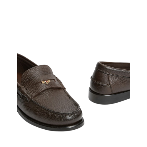 Tommy Hilfiger Brown Pebbled Leather Penny Loafers.