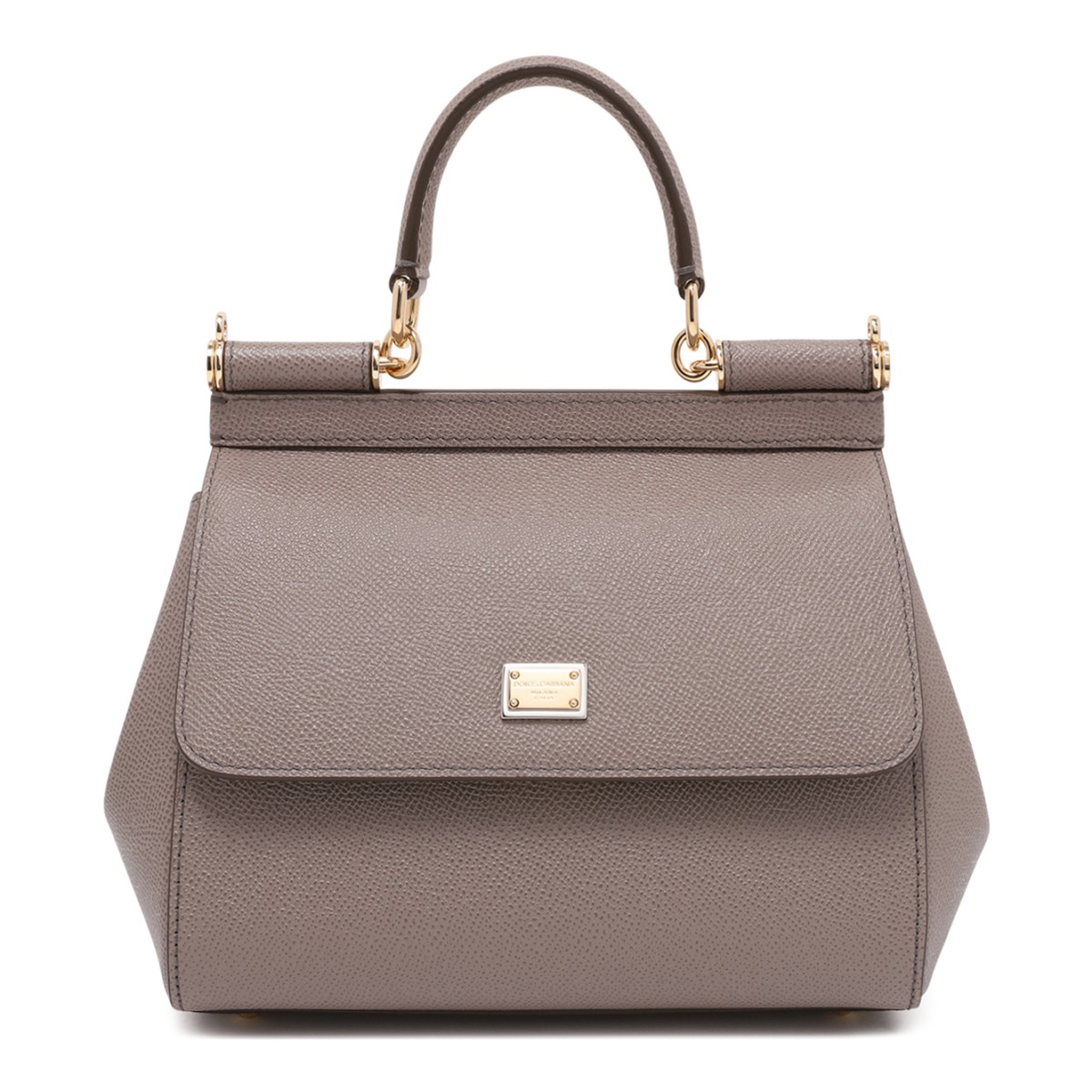 Dolce & Gabbana Taupe Leather Sicily Top-Handle Bag.