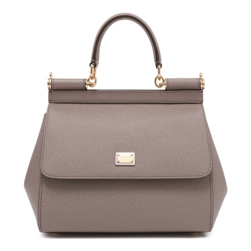 Dolce & Gabbana Taupe Leather Sicily Top-Handle Bag.