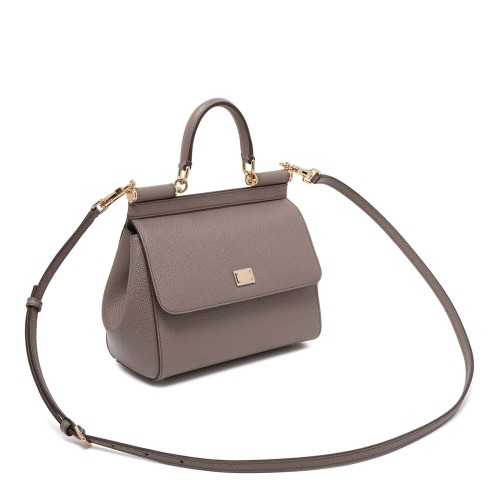Dolce & Gabbana Taupe Leather Sicily Top-Handle Bag.