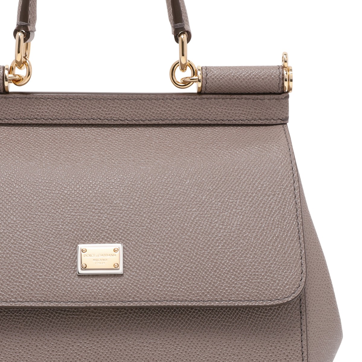 Dolce & Gabbana Taupe Leather Sicily Top-Handle Bag.