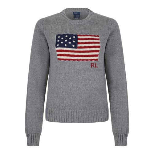 Polo Ralph Lauren Grey Flag Wool Sweater.