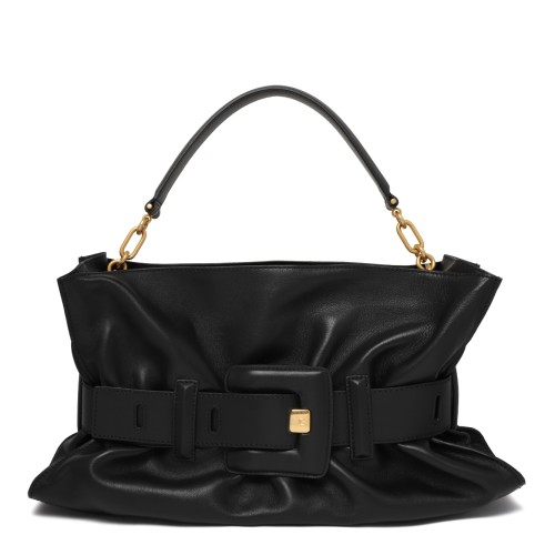 Balmain Black Draped Leather Shoulder Bag.