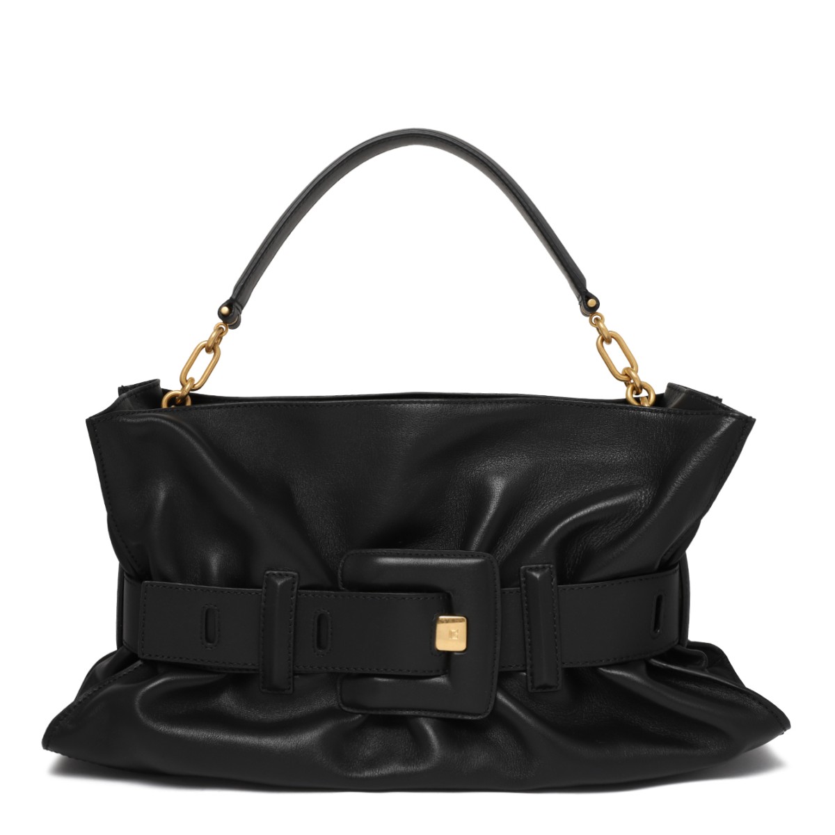 Balmain Black Draped Leather Shoulder Bag.