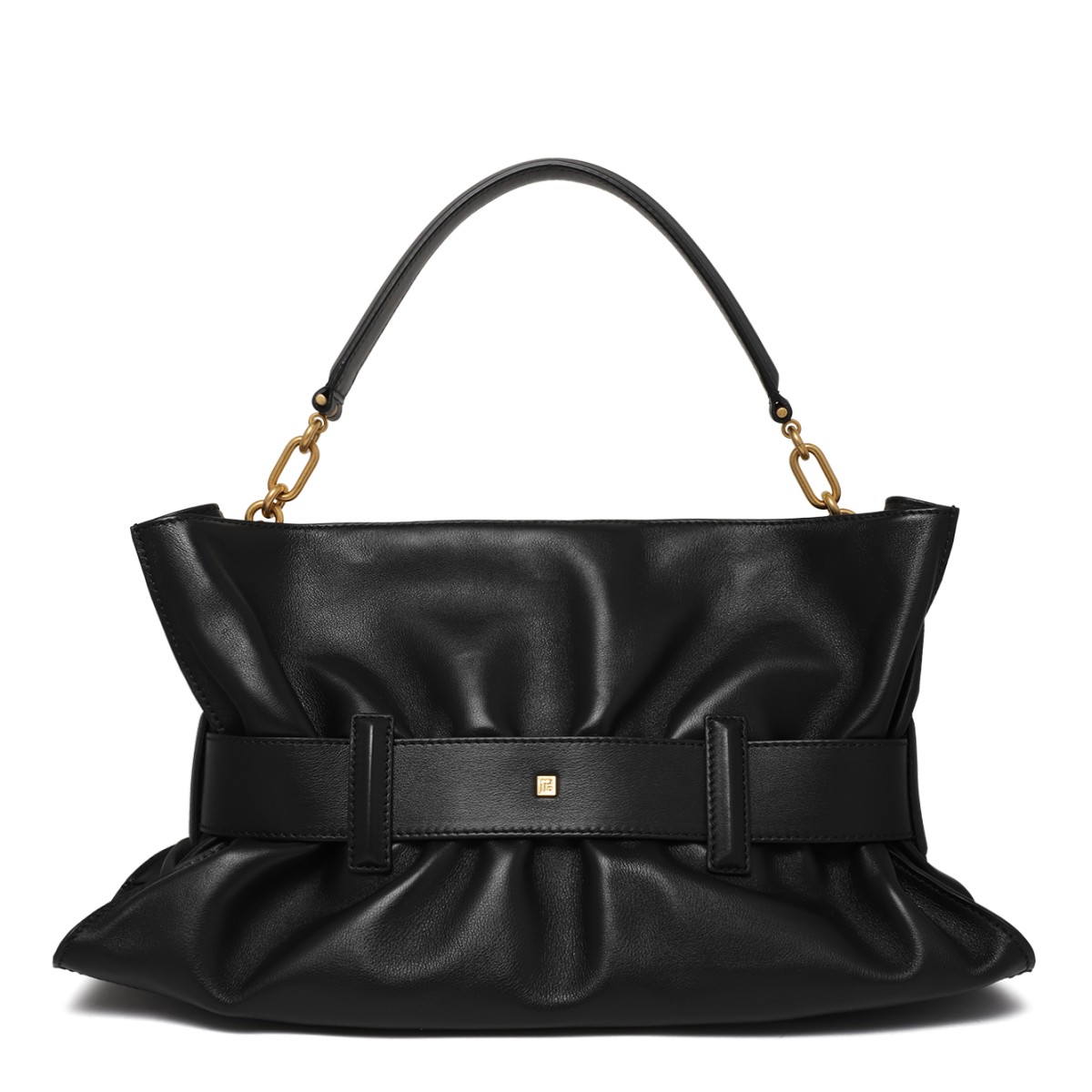Balmain Black Draped Leather Shoulder Bag.