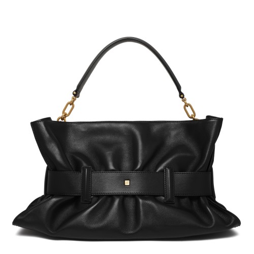 Balmain Black Draped Leather Shoulder Bag.