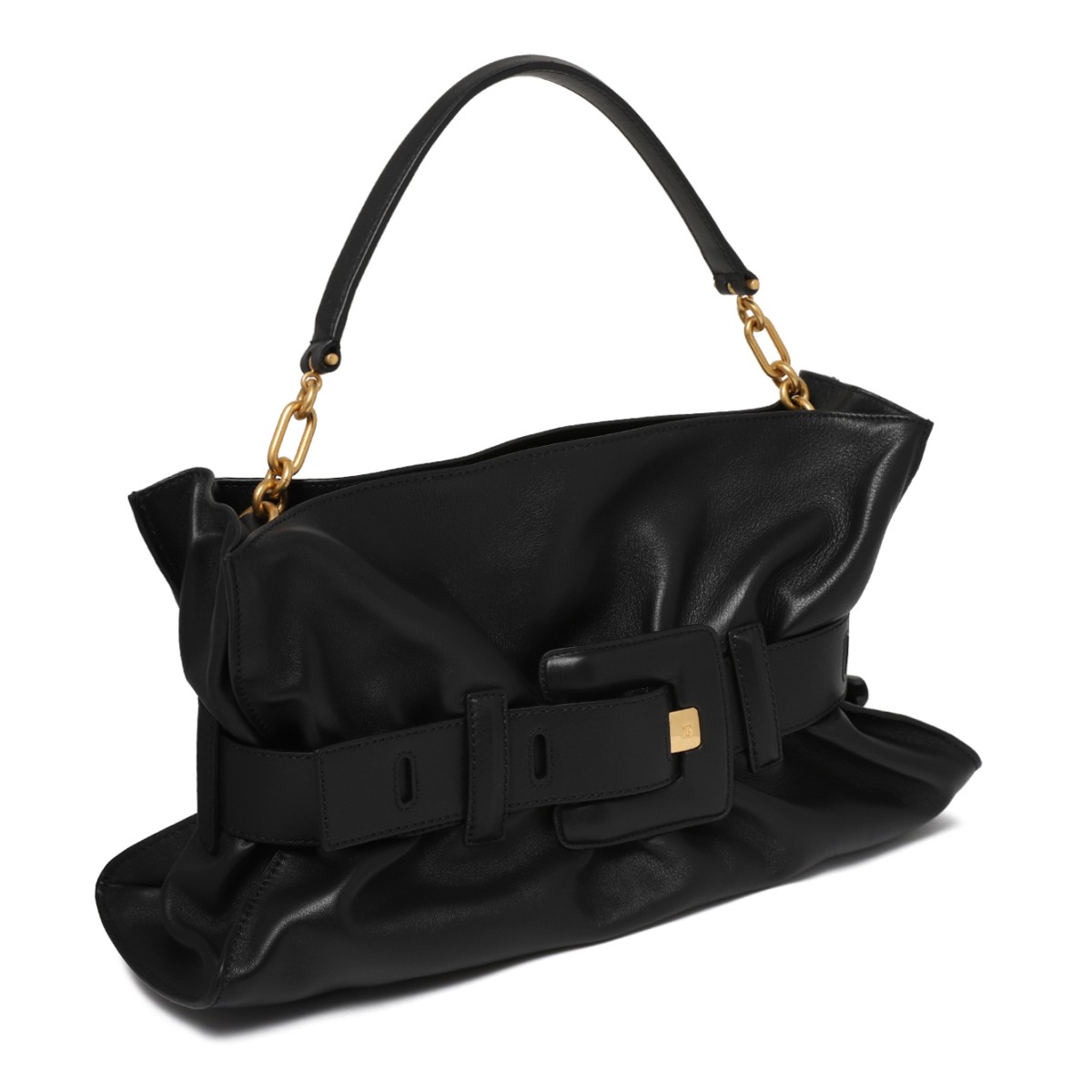 Balmain Black Draped Leather Shoulder Bag.