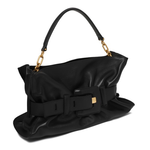 Balmain Black Draped Leather Shoulder Bag.