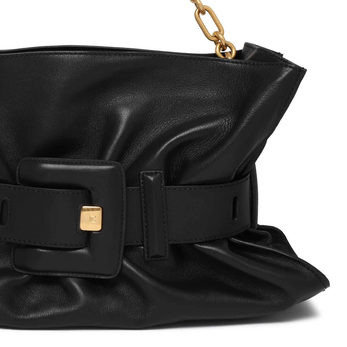 Balmain Black Draped Leather Shoulder Bag.