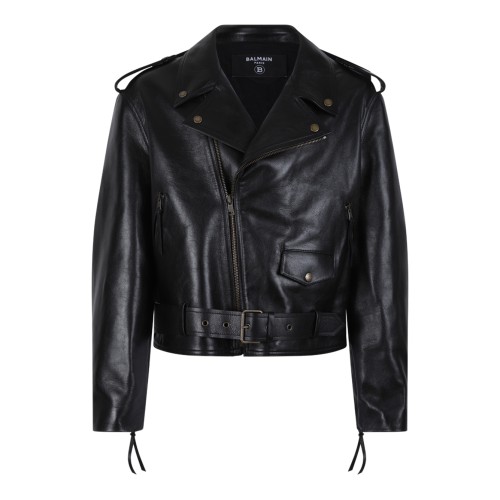 Balmain Black Leather Biker Jacket.