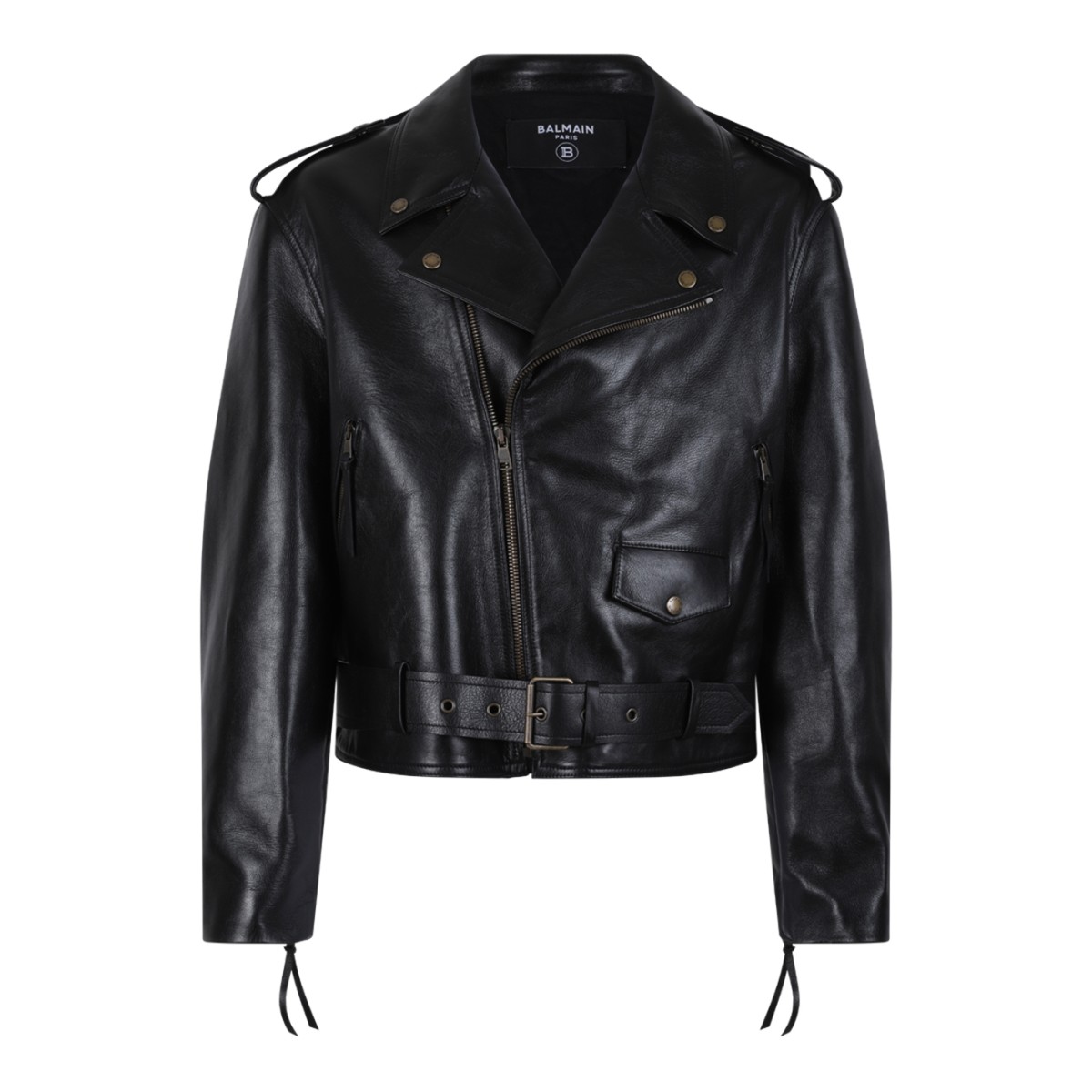 Balmain Black Leather Biker Jacket.