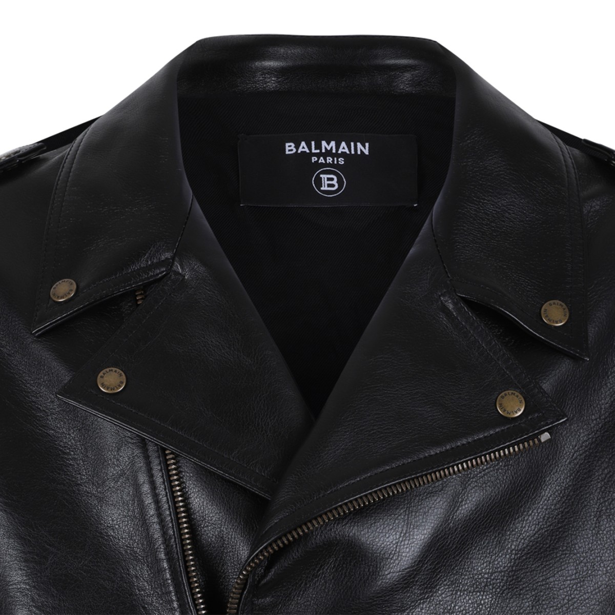 Balmain Black Leather Biker Jacket.