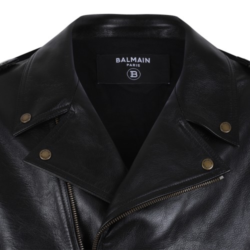 Balmain Black Leather Biker Jacket.