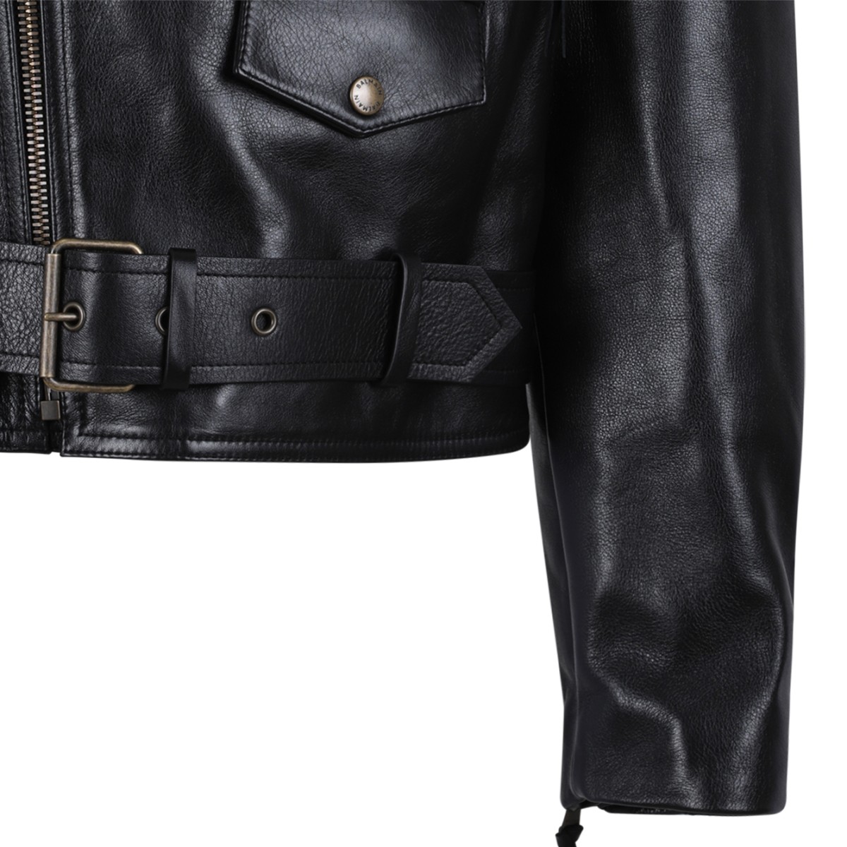 Balmain Black Leather Biker Jacket.