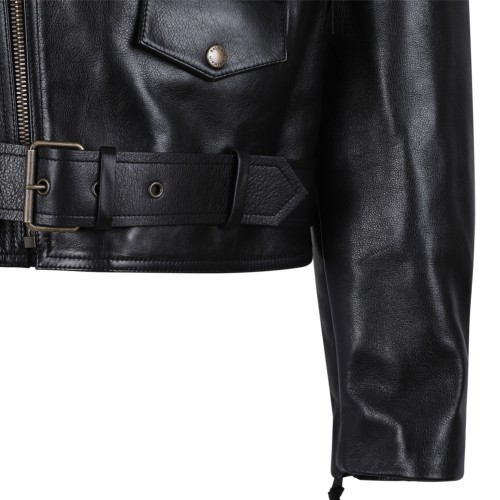 Balmain Black Leather Biker Jacket.