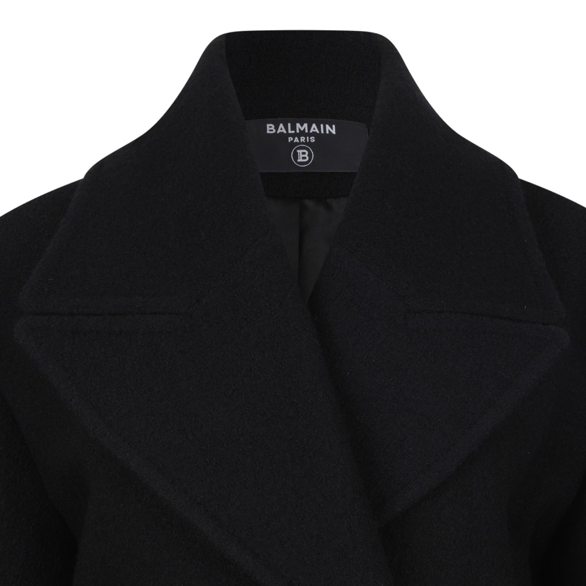 Balmain Black Wool Wrap Jacket.