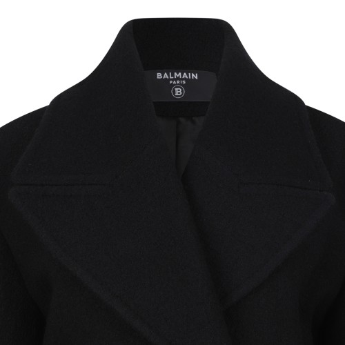Balmain Black Wool Wrap Jacket.