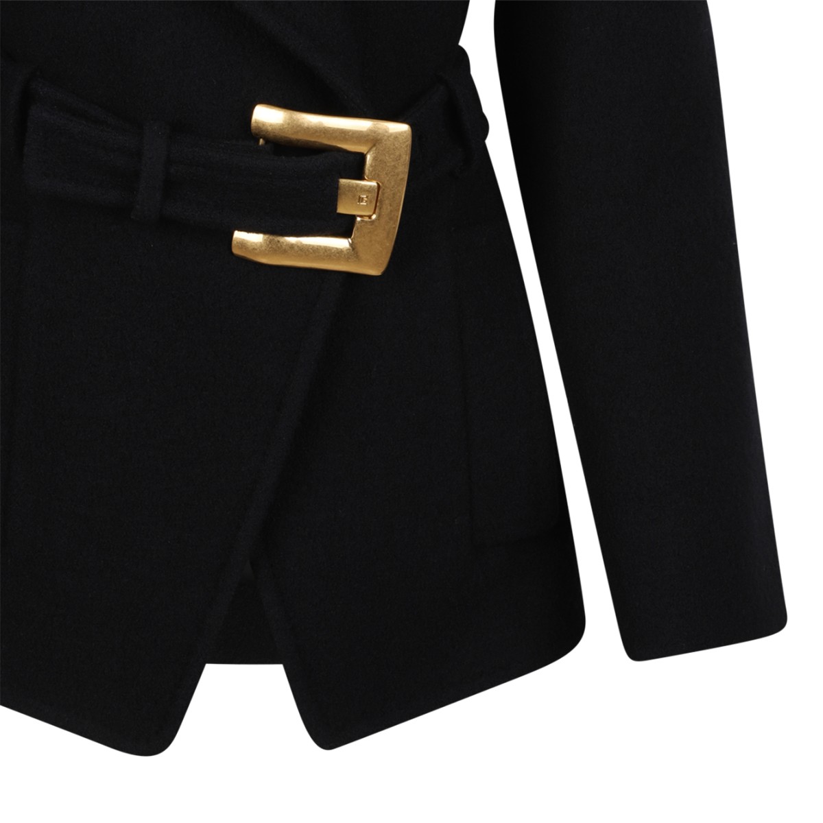 Balmain Black Wool Wrap Jacket.