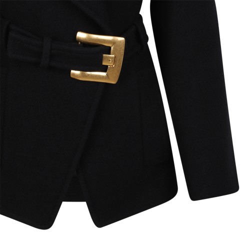 Balmain Black Wool Wrap Jacket.